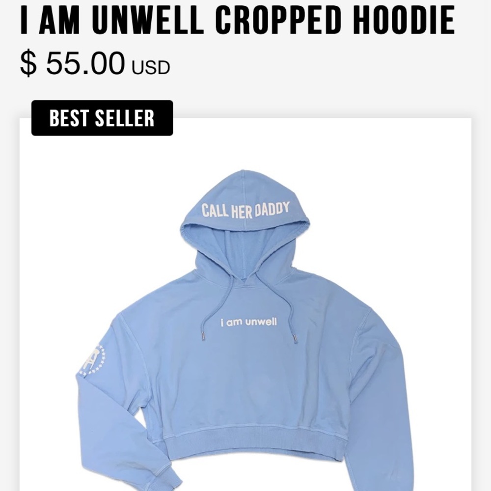 Call Her Daddy “i am unwell” cropped blue hoodie